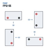 Batterie stationnaire onduleur Fulbat FP12-55 12V 55Ah AGM – polarité (schéma 1, + à gauche)