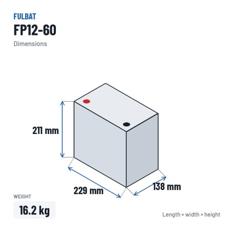 Batterie stationnaire onduleur Fulbat FP12-60 12V 60Ah AGM – dimensions 229 × 138 × 211 mm