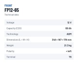 Bateria estacionária UPS Fulbat FP12-65 12V 69Ah AGM – ficha técnica