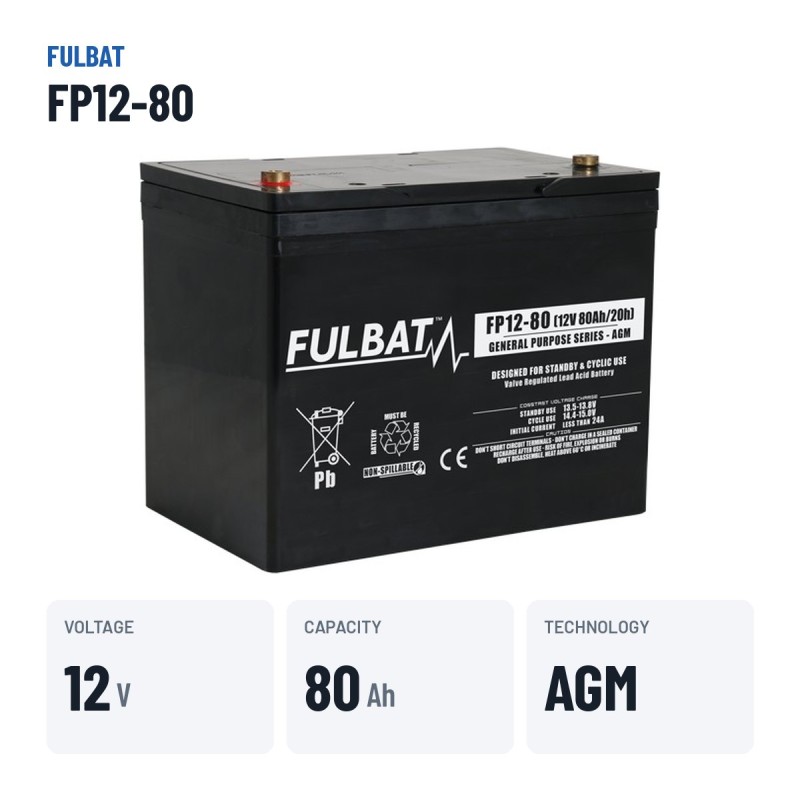 Bateria estacionária UPS Fulbat FP12-80 12V 80Ah AGM – dados principais