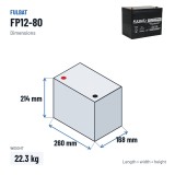 Bateria estacionária UPS Fulbat FP12-80 12V 80Ah AGM – medidas 260 × 168 × 214 mm