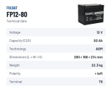 Bateria estacionária UPS Fulbat FP12-80 12V 80Ah AGM – ficha técnica