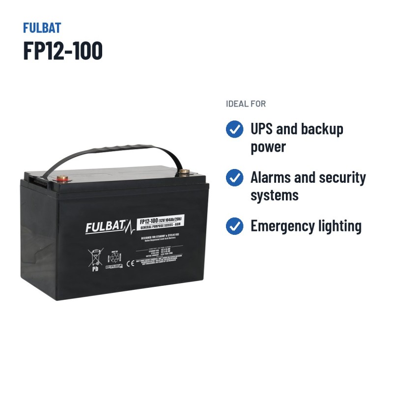 Batería estacionaria SAI/UPS Fulbat FP12-100 12V 104Ah AGM – usos recomendados