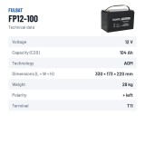 Stationary UPS battery Fulbat FP12-100 12V 104Ah AGM – technical data