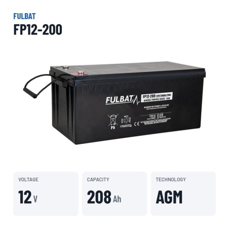 Batería estacionaria SAI/UPS Fulbat FP12-200 12V 208Ah AGM – datos clave