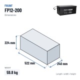 Stationärbatterie USV Fulbat FP12-200 12V 208Ah AGM – Abmessungen 522 × 240 × 224 mm