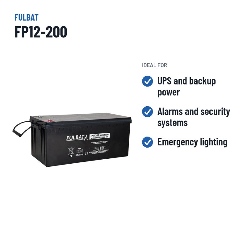 Batería estacionaria SAI/UPS Fulbat FP12-200 12V 208Ah AGM – usos recomendados