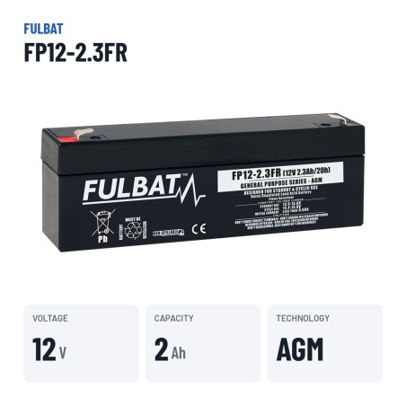 Bateria estacionária UPS Fulbat FP12-2.3FR 12V 2.3Ah AGM – dados principais