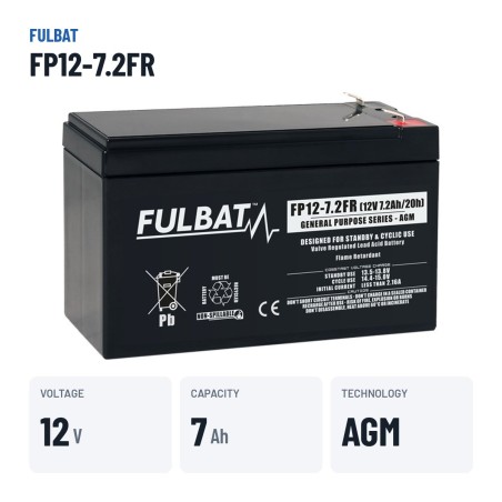 Stationary UPS battery Fulbat FP12-7.2FR 12V 7.2Ah AGM – key specs