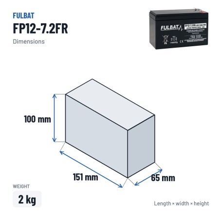 Bateria estacionária UPS Fulbat FP12-7.2FR 12V 7.2Ah AGM – medidas 151 × 65 × 100 mm