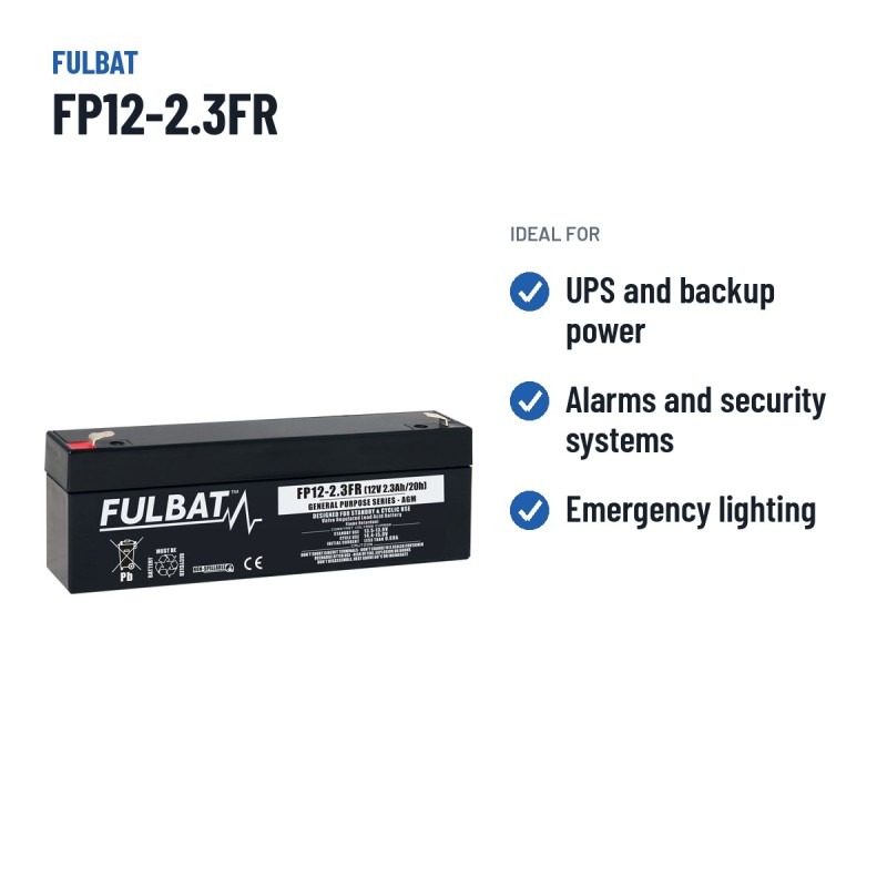 Bateria estacionária UPS Fulbat FP12-2.3FR 12V 2.3Ah AGM – utilizações recomendadas