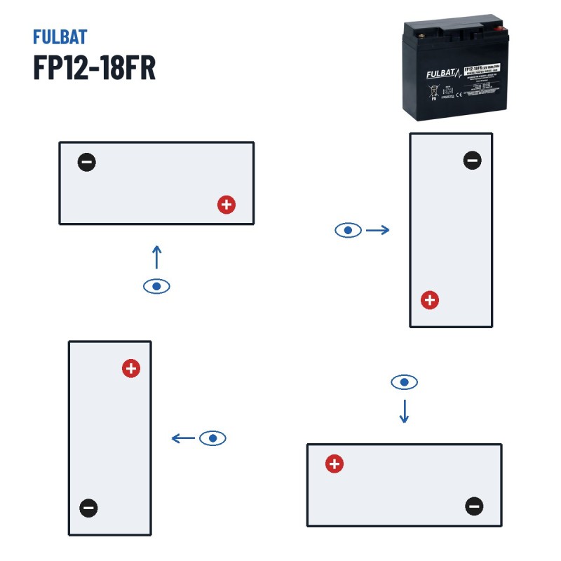 Batería estacionaria SAI/UPS Fulbat FP12-18FR 12V 18Ah AGM – polaridad (esquema 2)