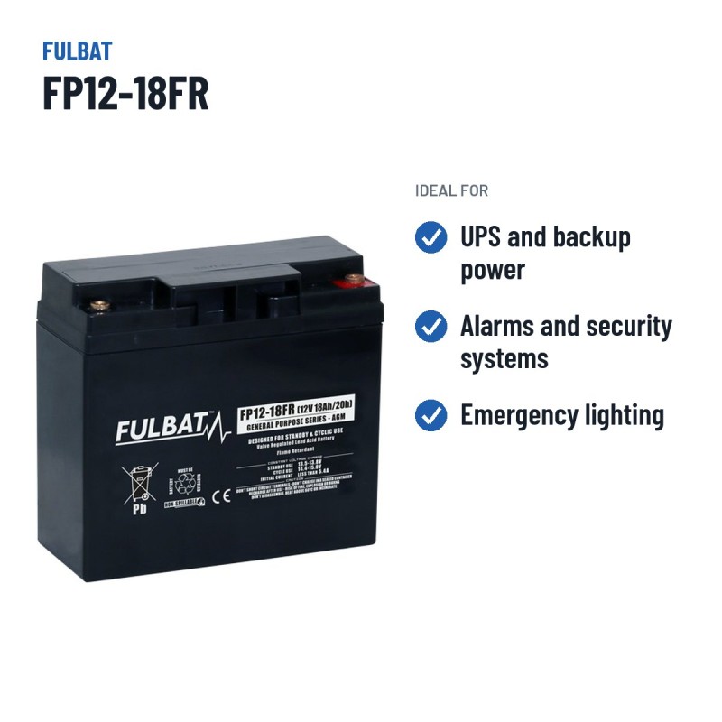 Batería estacionaria SAI/UPS Fulbat FP12-18FR 12V 18Ah AGM – usos recomendados