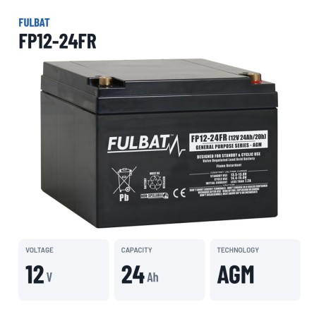Batería estacionaria SAI/UPS Fulbat FP12-24FR 12V 24Ah AGM – datos clave