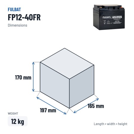 Batteria stazionaria UPS Fulbat FP12-40FR 12V 40Ah AGM – dimensioni 197 × 165 × 170 mm