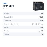 Stationary UPS battery Fulbat FP12-40FR 12V 40Ah AGM – technical data