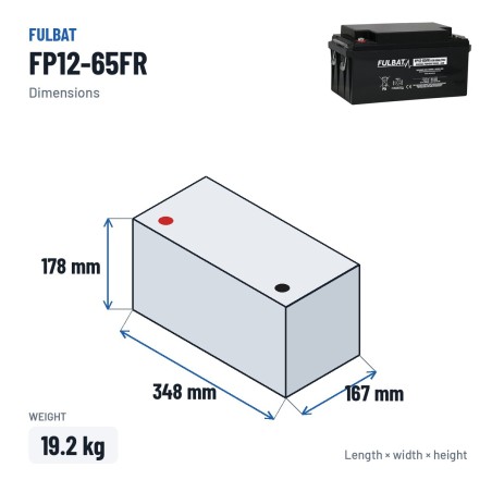 Bateria estacionária UPS Fulbat FP12-65FR 12V 69Ah AGM – medidas 348 × 167 × 178 mm