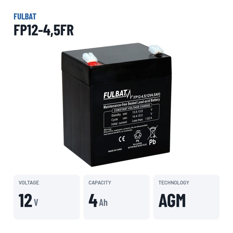 Lawnmower battery Fulbat FP12-4,5FR 12V 4.5Ah AGM – key specs
