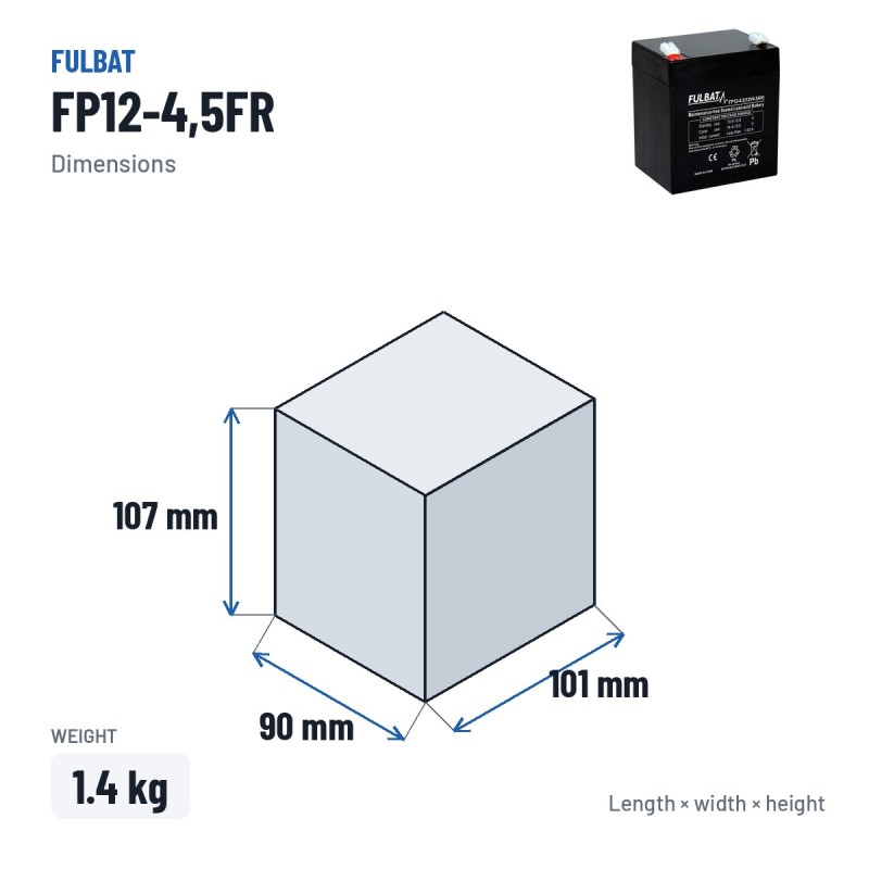 Batteria per rasaerba Fulbat FP12-4,5FR 12V 4.5Ah AGM – dimensioni 90 × 101 × 107 mm