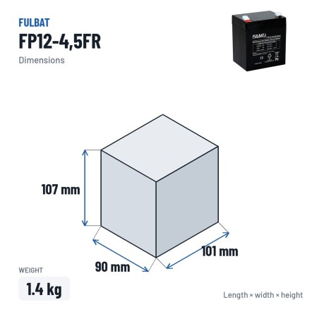 Batería de cortacésped Fulbat FP12-4,5FR 12V 4.5Ah AGM – medidas 90 × 101 × 107 mm