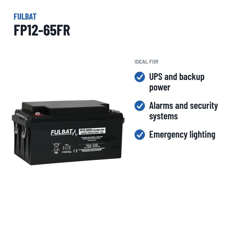 Bateria estacionária UPS Fulbat FP12-65FR 12V 69Ah AGM – utilizações recomendadas