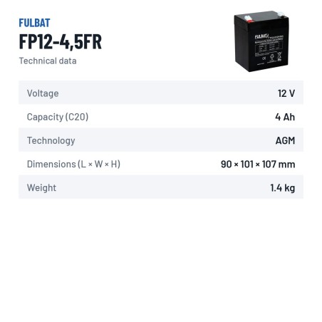 Lawnmower battery Fulbat FP12-4,5FR 12V 4.5Ah AGM – technical data
