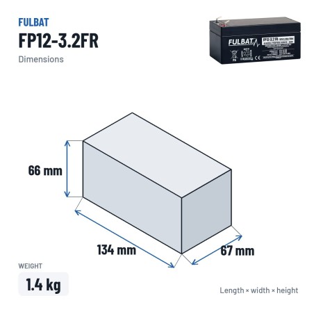 Stationärbatterie USV Fulbat FP12-3.2FR 12V 3.2Ah AGM – Abmessungen 134 × 67 × 66 mm