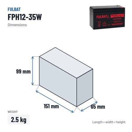 Batterie stationnaire onduleur Fulbat FPH12-35W 12V 9Ah AGM – dimensions 151 × 65 × 99 mm