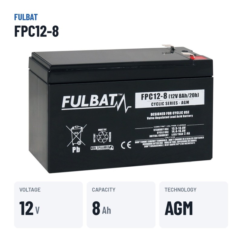 Batteria per scooter di mobilità Fulbat FPC12-8 12V 8Ah AGM – dati principali