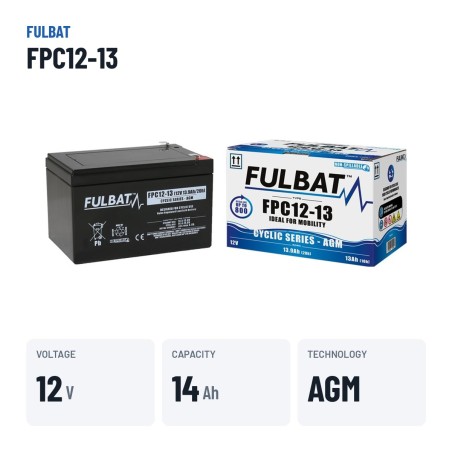 Bateria de scooter de mobilidade Fulbat FPC12-13 12V 13.9Ah AGM