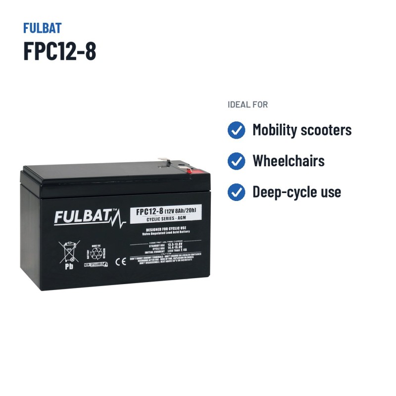 Batteria per scooter di mobilità Fulbat FPC12-8 12V 8Ah AGM – usi consigliati