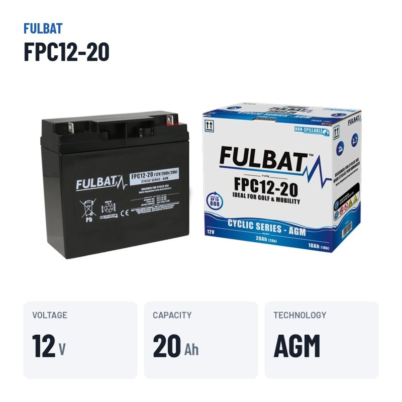 Mobility scooter battery Fulbat FPC12-20 12V 20Ah AGM – key specs