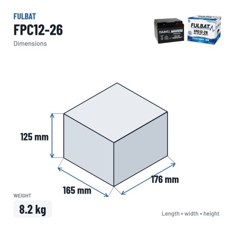 Batterie scooter de mobilité Fulbat FPC12-26 12V 26Ah AGM – dimensions 165 × 176 × 125 mm