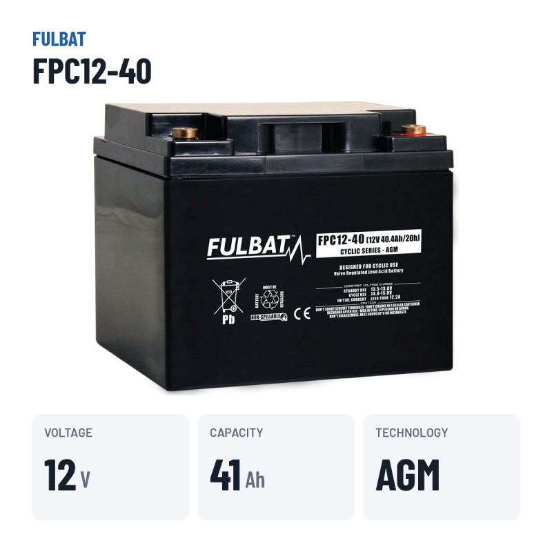 Mobility scooter battery Fulbat FPC12-40 12V 40.8Ah AGM – key specs