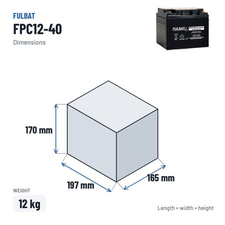 Batterie scooter de mobilité Fulbat FPC12-40 12V 40.8Ah AGM – dimensions 197 × 165 × 170 mm