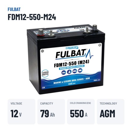 Marine battery Fulbat FDM12-550-M24 12V 79Ah 550A AGM CARBON – key specs