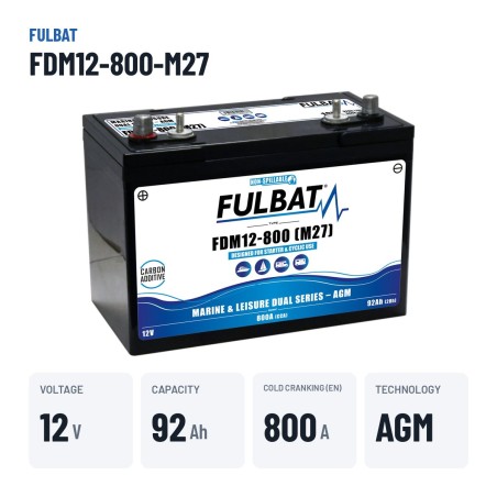 Batería náutica Fulbat FDM12-800-M27 12V 92Ah 800A AGM CARBON
