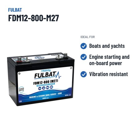 Batería náutica Fulbat FDM12-800-M27 12V 92Ah 800A AGM CARBON