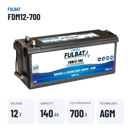 Batterie marine Fulbat FDM12-700 12V 140Ah 700A AGM CARBON – caractéristiques clés