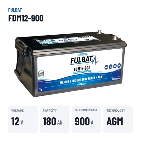 Batteria nautica Fulbat FDM12-900 12V 180Ah 900A AGM CARBON – dati principali