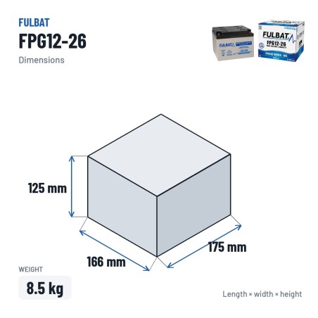 Batteria per scooter di mobilità Fulbat FPG12-26 12V 26Ah GEL – dimensioni 166 × 175 × 125 mm