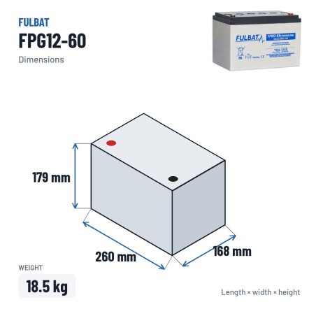 Batterie für Mobilitätsscooter Fulbat FPG12-60 12V 60Ah GEL – Abmessungen 260 × 168 × 179 mm