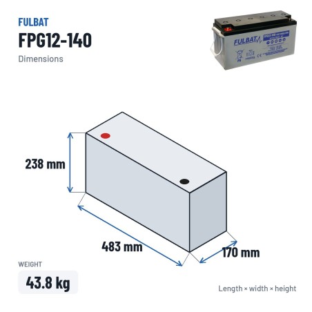 Batteria per scooter di mobilità Fulbat FPG12-140 12V 140Ah GEL – dimensioni 483 × 170 × 238 mm