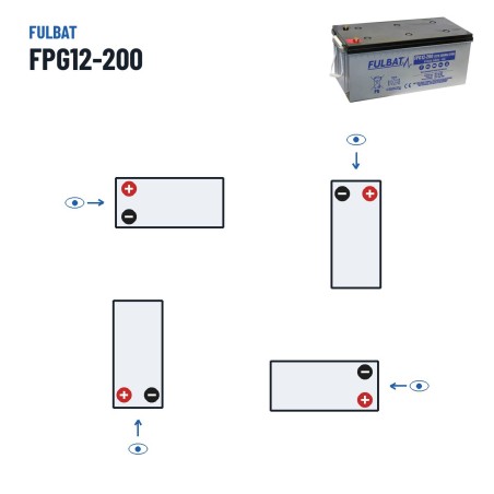 Mobility scooter battery Fulbat FPG12-200 12V 200Ah GEL – polarity (layout 3)