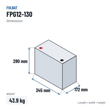 Bateria de scooter de mobilidade Fulbat FPG12-130 12V 130Ah GEL – medidas 345 × 172 × 280 mm
