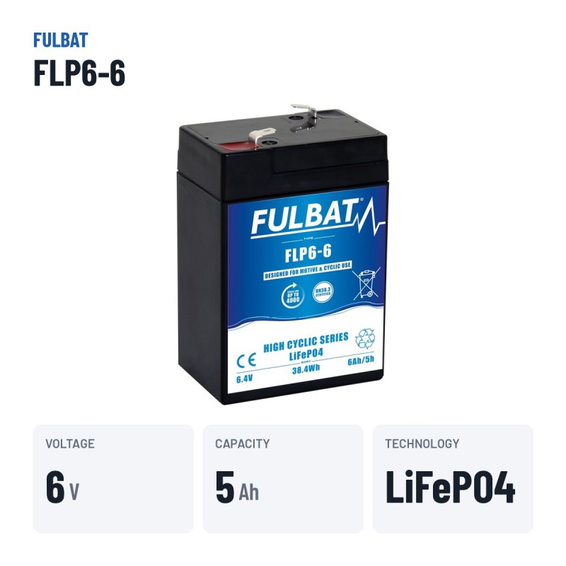 Mobility scooter battery Fulbat FLP6-6 6.4V 5.4Ah LiFePO4 – key specs