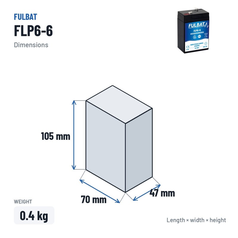 Bateria de scooter de mobilidade Fulbat FLP6-6 6.4V 5.4Ah LiFePO4