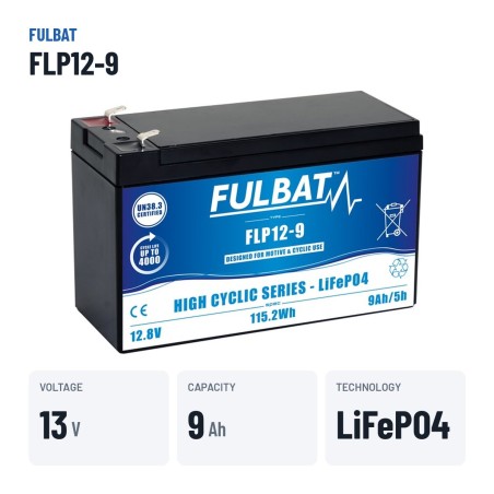 Batería de scooter de movilidad Fulbat FLP12-9 12.8V 9Ah LiFePO4 – datos clave