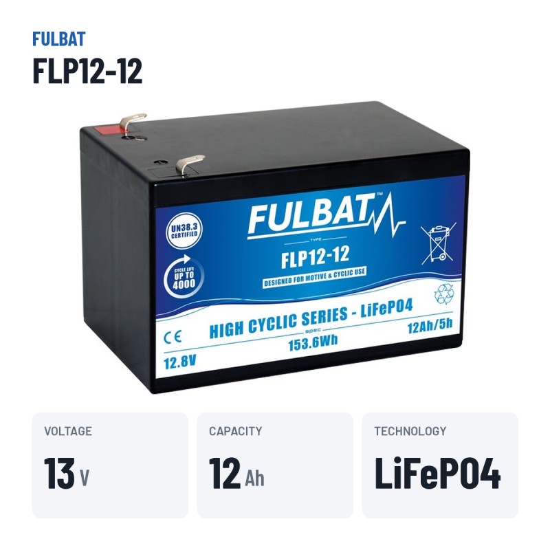 Batterie scooter de mobilité Fulbat FLP12-12 12.8V 12Ah LiFePO4 – caractéristiques clés