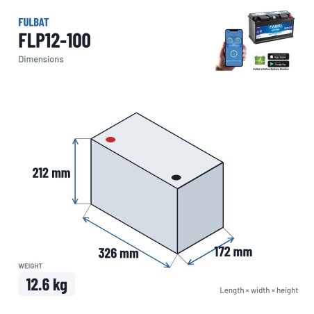 Batteria per scooter di mobilità Fulbat FLP12-100 12.8V 100Ah LiFePO4 – dimensioni 326 × 172 × 212 mm
